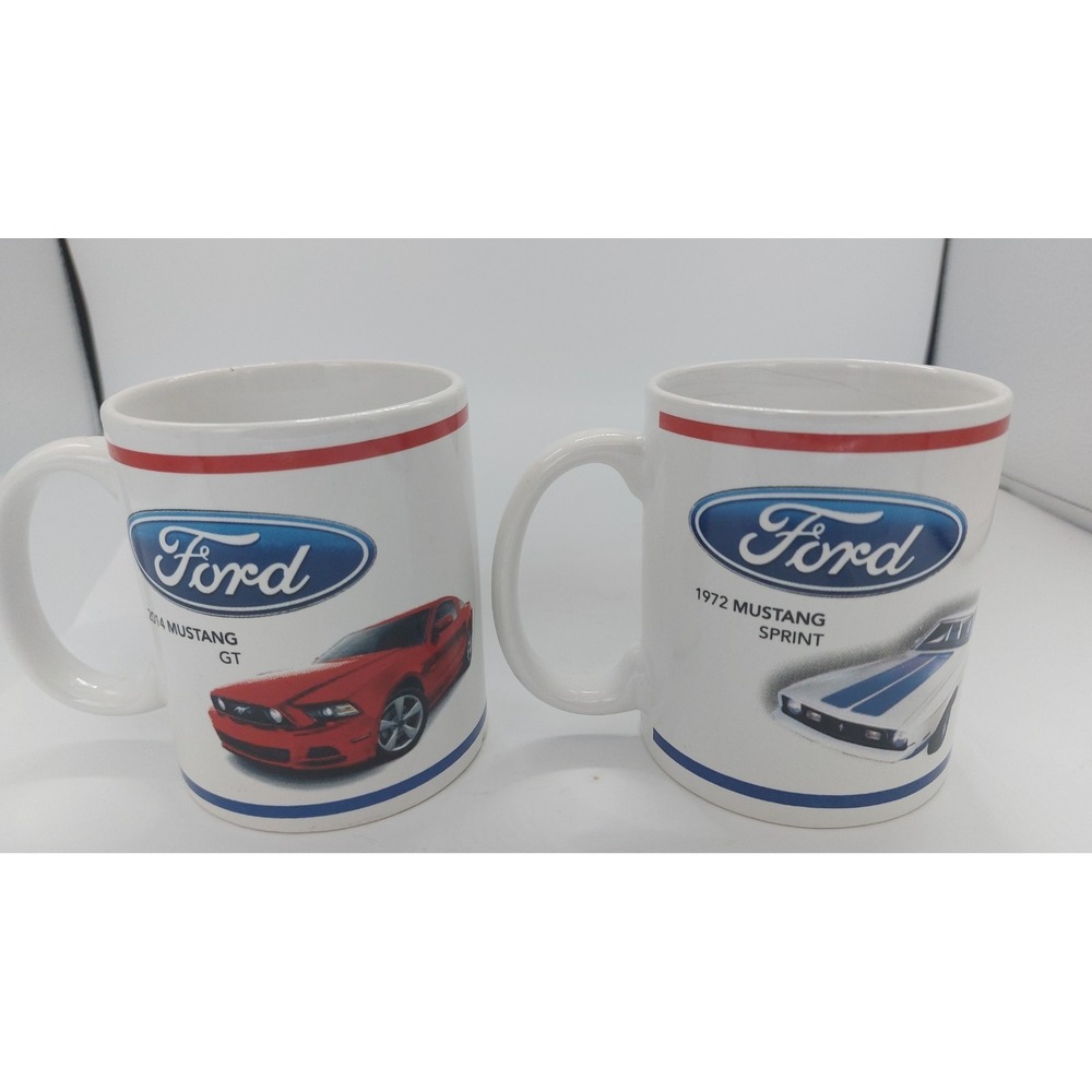 Lot 2 Official FORD Logo Mustang  Coffee Mug Cup Set 1972 SPRINT‎ & 2014 GT